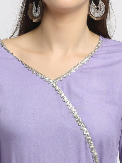 Rudra Bazaar Purple Angrakha Style Flared Kurta With Sharara - Distacart