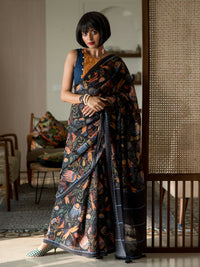Thumbnail for Suta Black Floral Pure Cotton Saree - Distacart