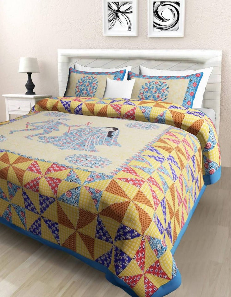 Vamika Printed Cotton Tangle Grey Brown Bedsheet With Pillow Covers 