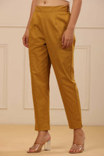 Thumbnail for Juniper Women's Mustard Cotton Spendex Solid Straight Pant - Distacart