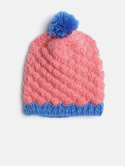Chutput Kids Woollen Hand Knitted Pom Pom Design Cap - Pink - Distacart