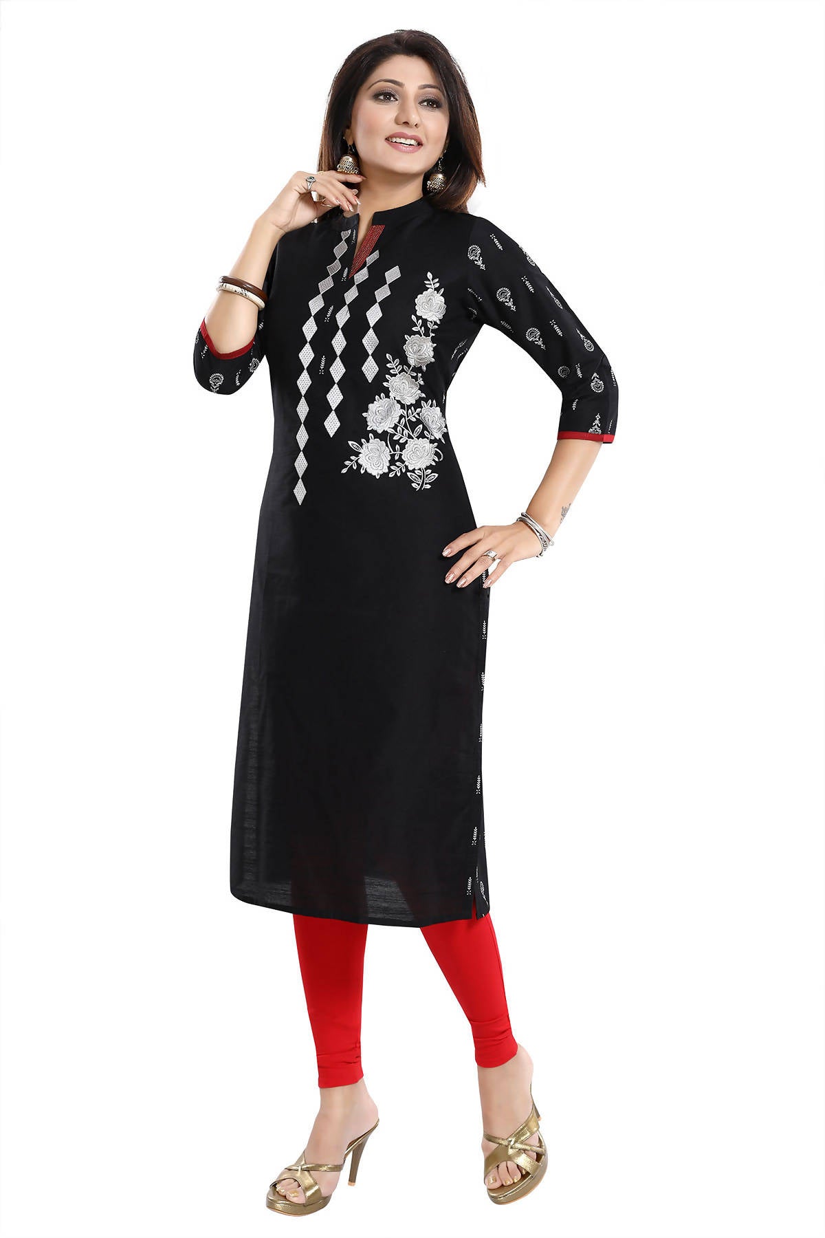Snehal Creations Designer Long Raw Silk Embroidery Kurti - Distacart