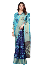 Thumbnail for Vamika Ethnic Fire Navy Jari Border Linen Saree - Distacart
