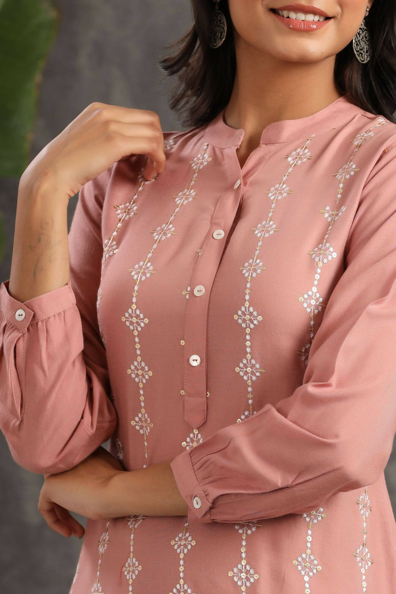 Juniper Women Onionpink Rayon Embroidered Straight Kurta Sets - Distacart