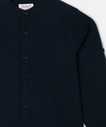 Thumbnail for Manet Boys Mandarin Collar Full Sleeves Melange Shirt - Navy Blue - Distacart
