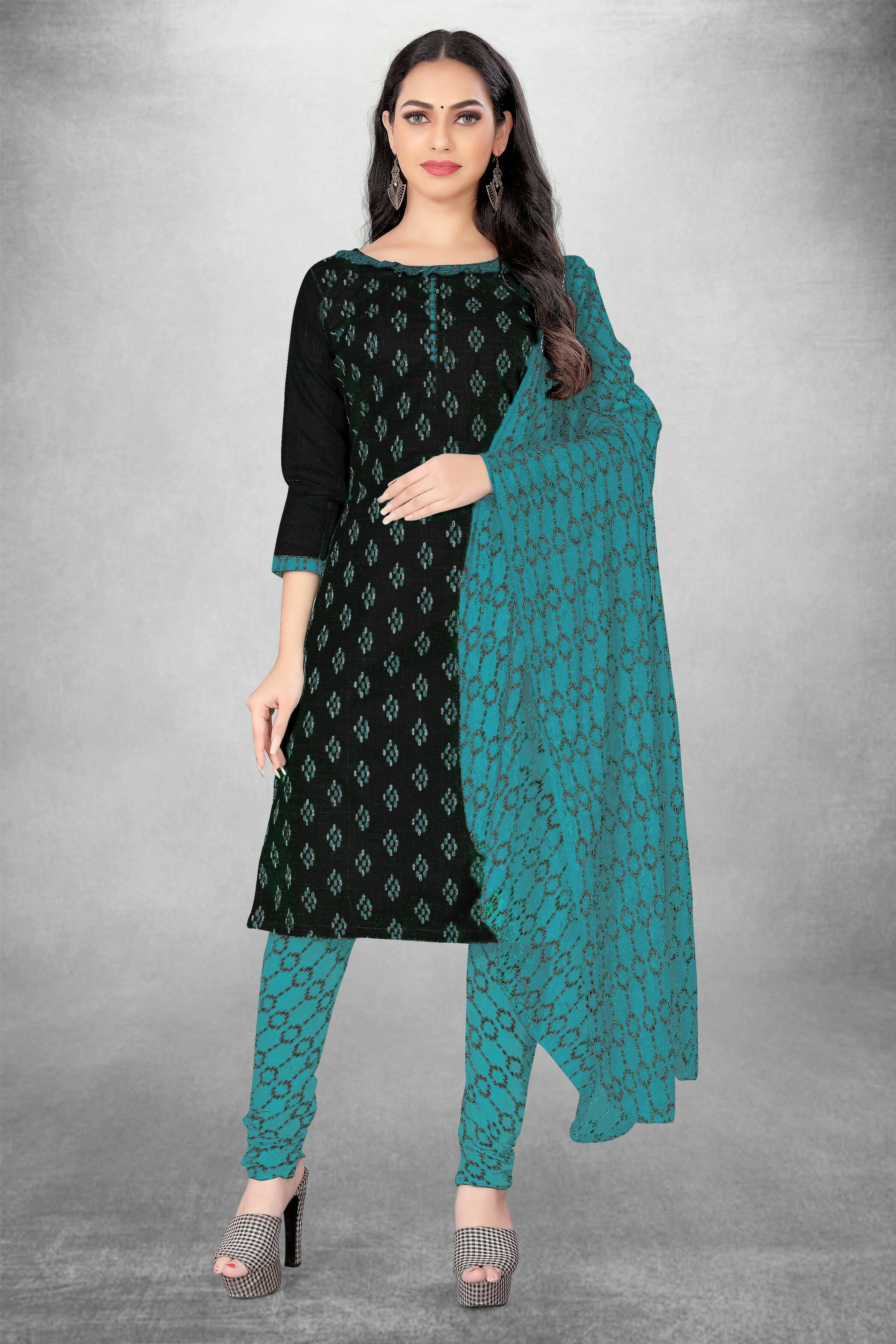 Black Cotton Printed Unstitched Dress Material - Amara - Distacart