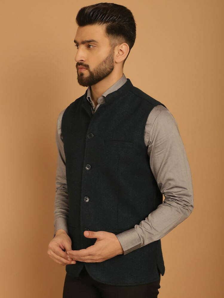 Even Apparels Pure Wool Nehru Jacket - Green - Distacart