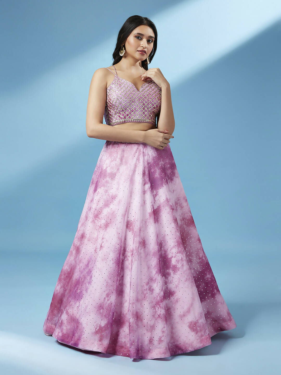 House of Panchhi Lavender Organza Floral Printed Lehenga choli & Dupatta - Distacart