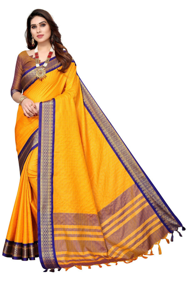 Vamika Weaving Yellow Cotton Silk Saree (BHAVINI YELLOW) - Distacart