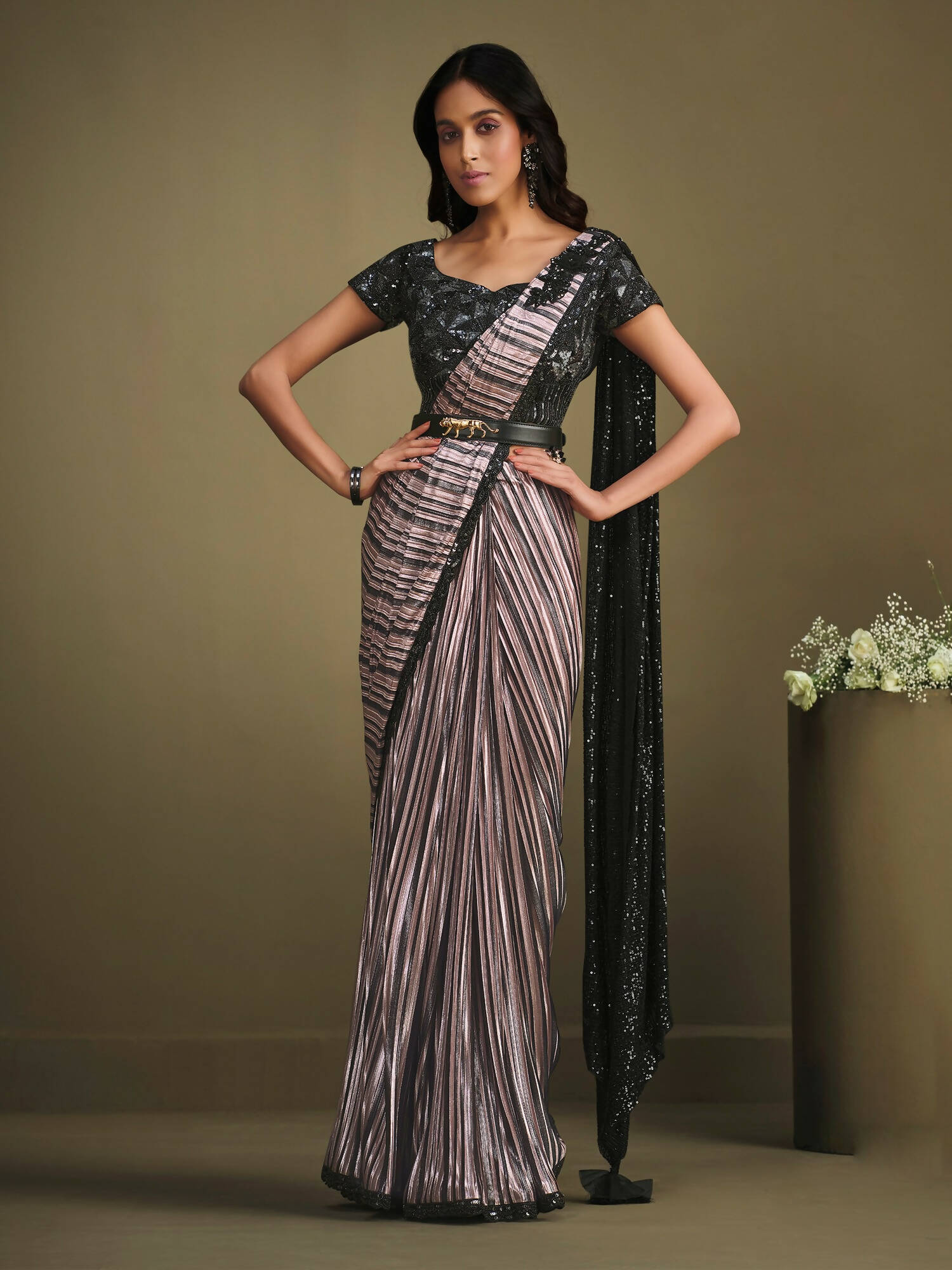 Lavendor Modern Value Sequence Embroidered Saree With Stitched Blouse - Mohmanthan La Belle - Distacart