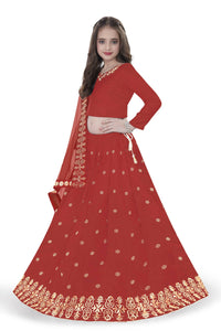 Thumbnail for Dwiden Red Queen Tafetta Sattin Semi-Stitched Girl's Lehenga Choli - Distacart