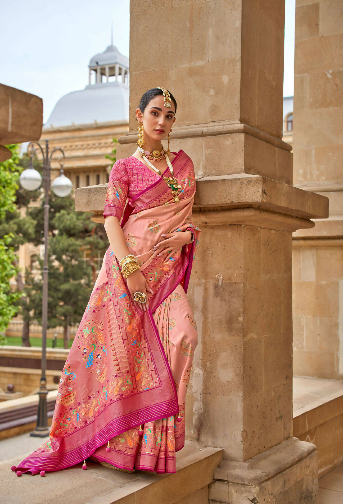 Bittersweet Peach Superior V.P.Silk Woven Printed Patola Silk Saree - Rewaa Milano - Distacart