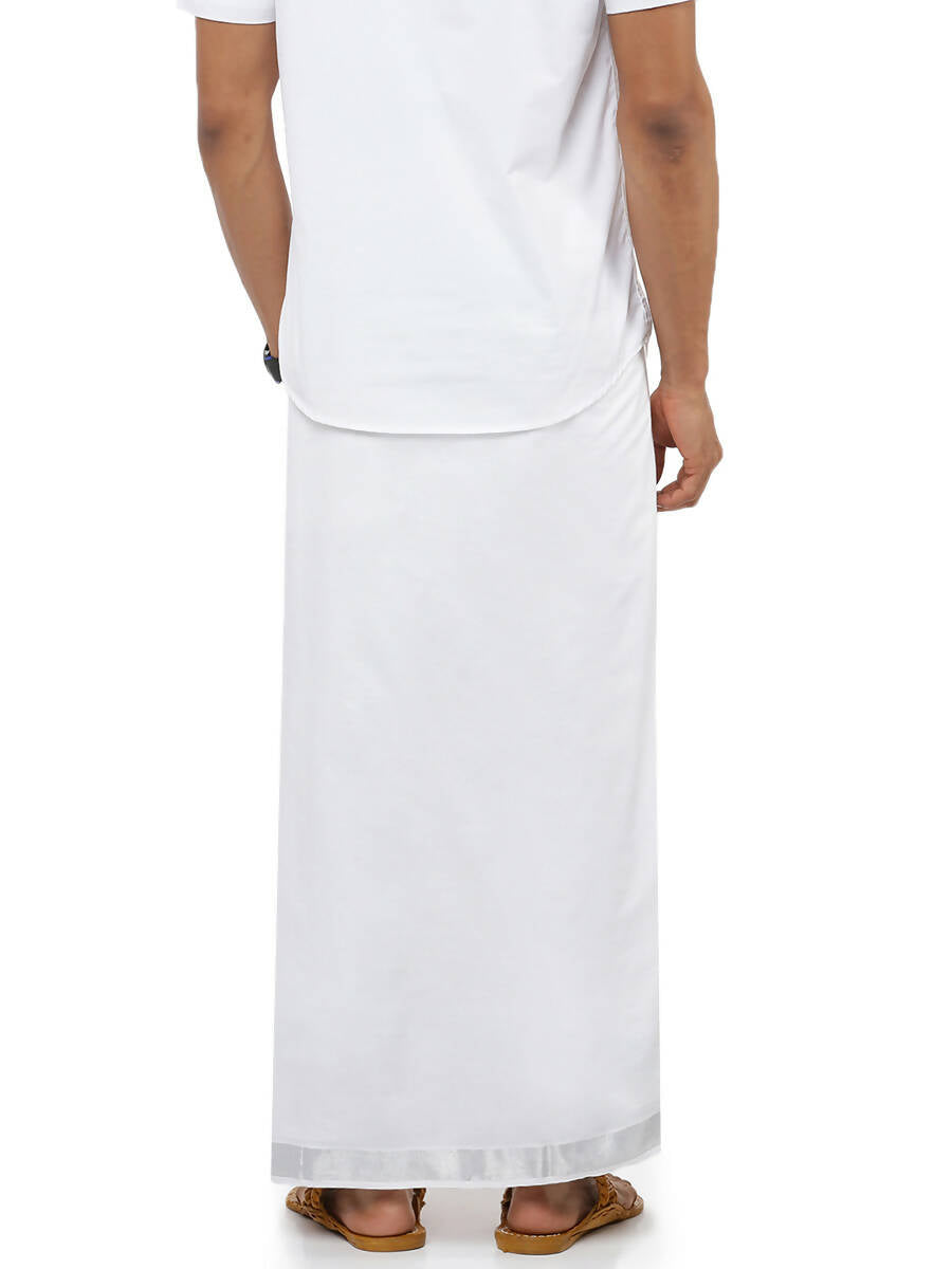 Ramraj Cotton Mens Pure Cotton 1 1 / 2 " Silver Jari Dhoti - White - Distacart