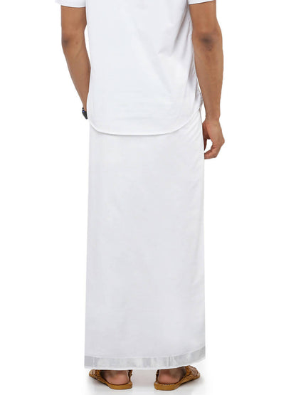 Ramraj Cotton Mens Pure Cotton 1 1 / 2 " Silver Jari Dhoti - White - Distacart