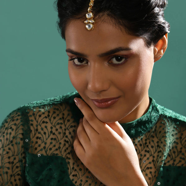 Gold-Plated White Kundan-Studded Maangtikka - Ruby Raang - Distacart