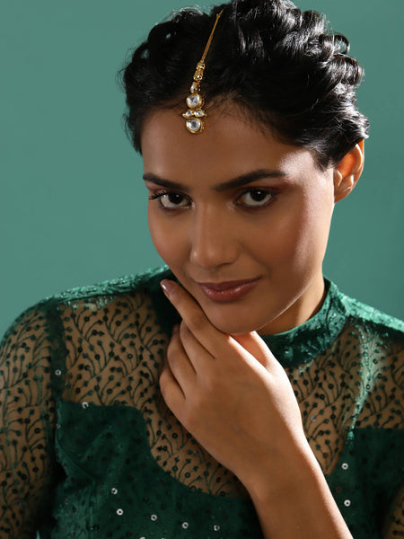 Gold-Plated White Kundan-Studded Maangtikka - Ruby Raang - Distacart