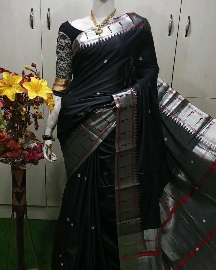 DEIANA'S Beautiful Golden Jari with New Design Soft Lichi Silk Saree - Black - Distacart