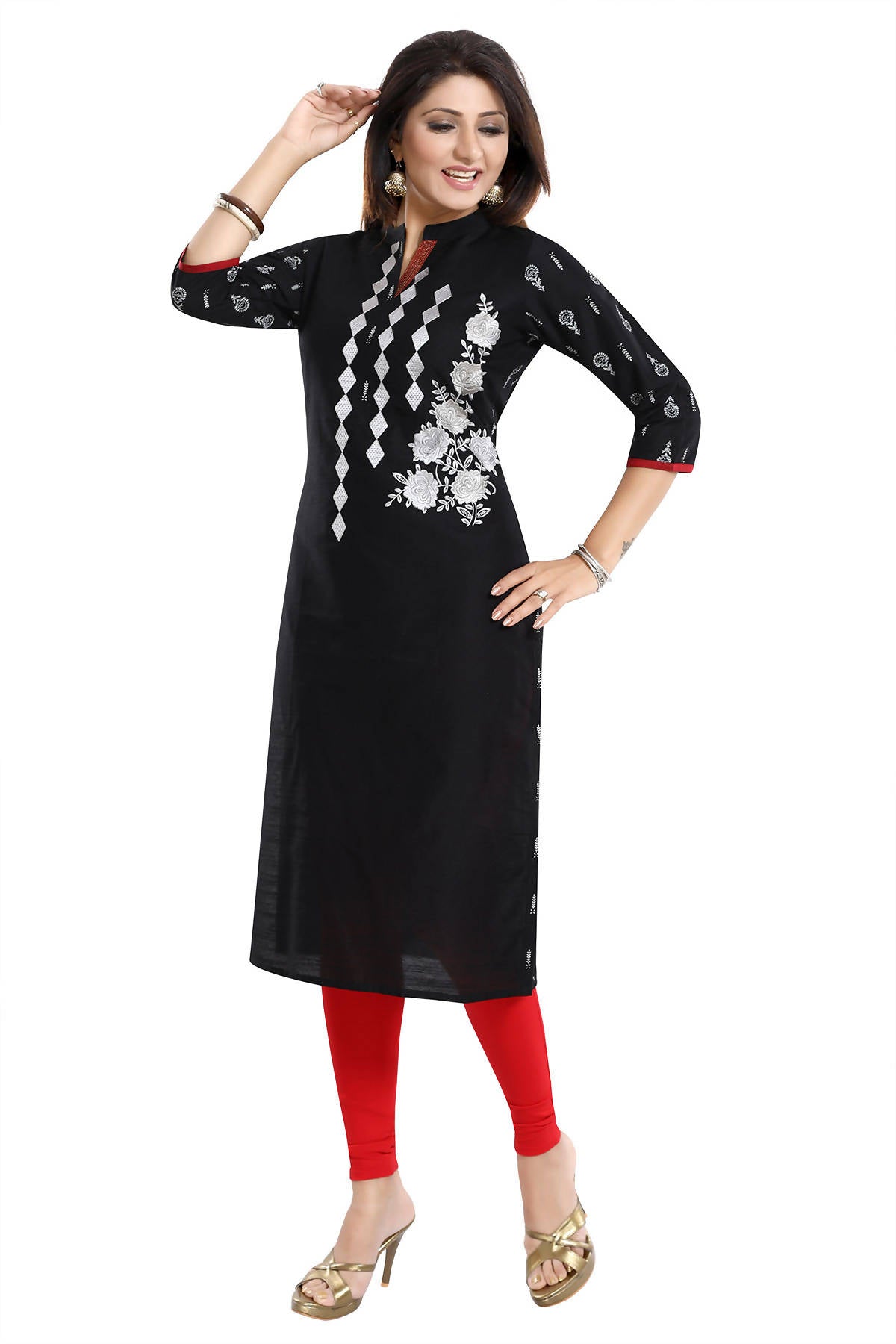 Snehal Creations Designer Long Raw Silk Embroidery Kurti - Distacart