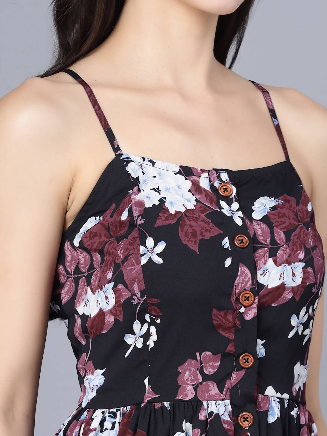 Myshka Multicoloured Floral Organic Cotton Crepe Midi Dress - Distacart