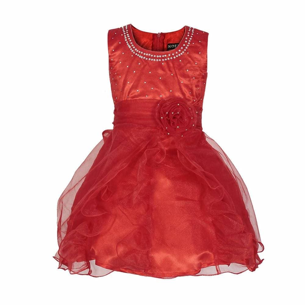 Asmaani Baby Girl's Red Color Satin Knee Length Frock (AS-DRESS_22140) - Distacart