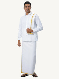 Thumbnail for Ramraj Cotton Mens Wedding White Regular Dhoti, Shirt & Towel Set Subhakalyan 1/2