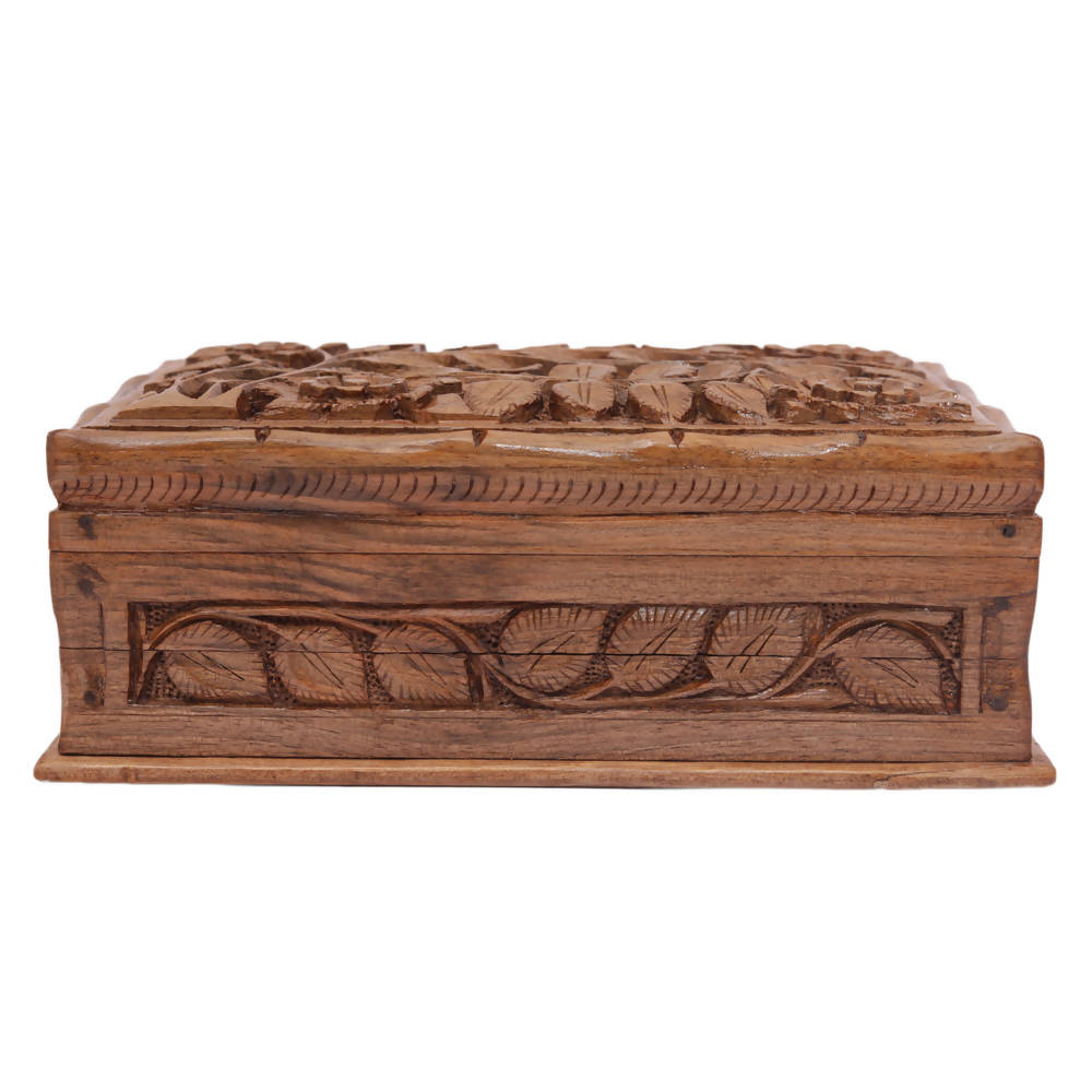 Nizalia Carved Chinar Leaf Handmade Walnut Wood Jewellery Box
