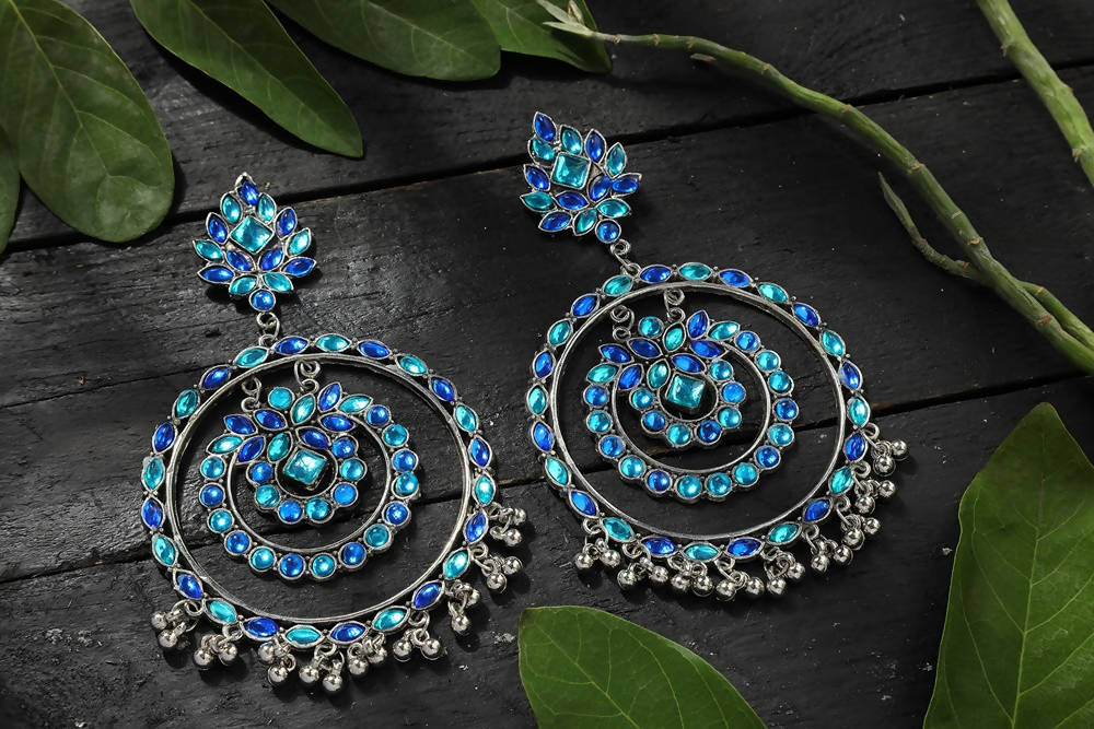 Mominos Fashion Johar Kamal Women's Blue Kundan Circles Earrings - Distacart