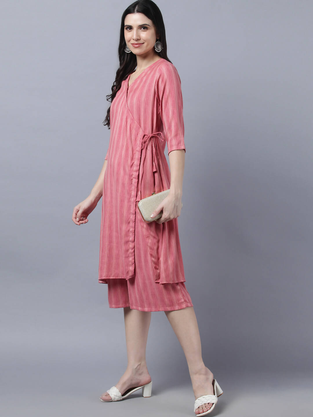 Myshka Stylish Pink Cotton 3/4 Sleeve Women's Kurta Palazzo Set - Distacart