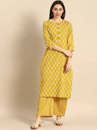 Thumbnail for Vamika Printed Cotton Yellow Party Wear/Casual Wear Kurta Set/Suit - Distacart