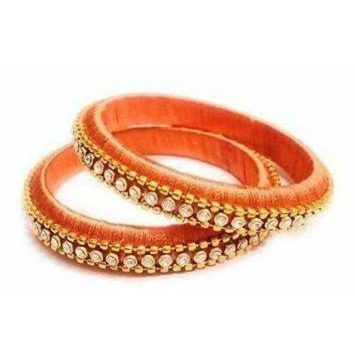 Orange Color with White Stones - Set of 2 Bangles - Distacart