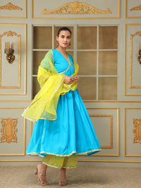 Thumbnail for Pomcha Jaipur Blue Saadgi Blue Mirror Work Anarkali Set - Distacart
