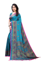 Thumbnail for Vamika Rama Green Color Jute Silk Mirror Work Saree