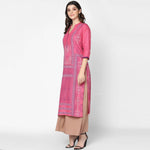 Thumbnail for Cheera Hand Block Print Baby Pink & Skin Color Straight Kurta With Palazzo (MAAI-074K)