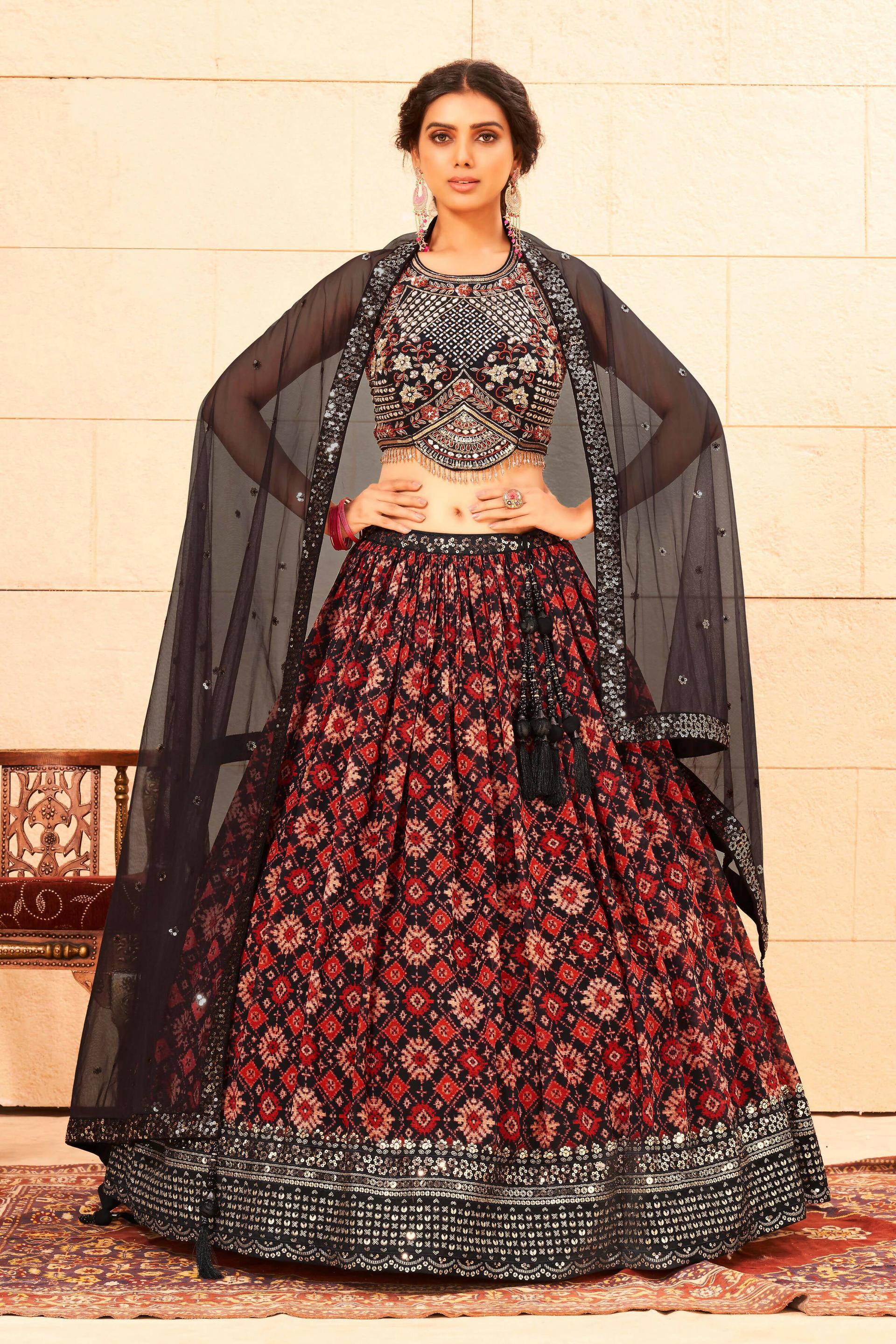 Maroon Faux Georgette Sequence work Lehenga Choli with Dupatta - Dhvani - Distacart