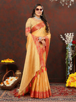 Thumbnail for Lorenvalley Fashion Gold Cotton Woven Design with Zari Weaving Design Saree - Distacart