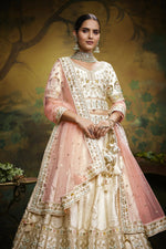 Thumbnail for House of Panchhi Off White Pure Silk Moti & Zarkan heavy embroidery Lehenga choli & Dupatta - Distacart