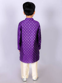 Thumbnail for Lil Drama Ethnic Boys Purple Kurta with Golden pant set - Distacart