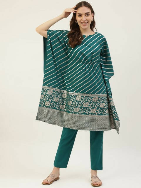 FIORRA Women's Turquise Poly Crepe Kaftan Type Kurta Set - Distacart