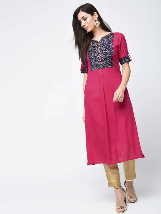 Aniyah Rayon Block Printed Straight Kurta In Magenta Color (AN-113K)