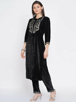 Thumbnail for Women Republic Black Velvet Embroidered Kurta With Pants - Distacart