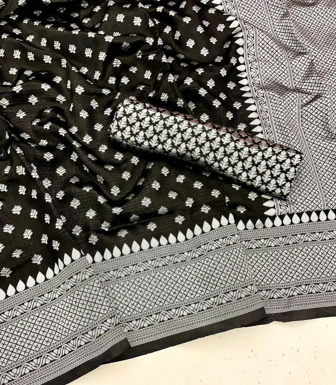 DEIANA'S Beautiful Golden Jari with New Design Soft Lichi Silk Saree - Black - Distacart