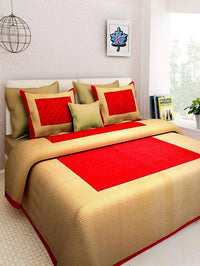 Thumbnail for Vamika Printed Cotton Cream & Red Color Bedsheet With Pillow Covers (LEOC_GADD_R) - Distacart