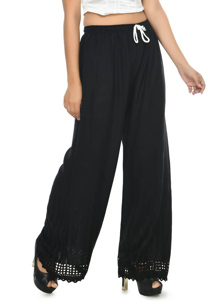 Mominos Fashion Moeza Reyon Cotton Black Cut Work Palazzo