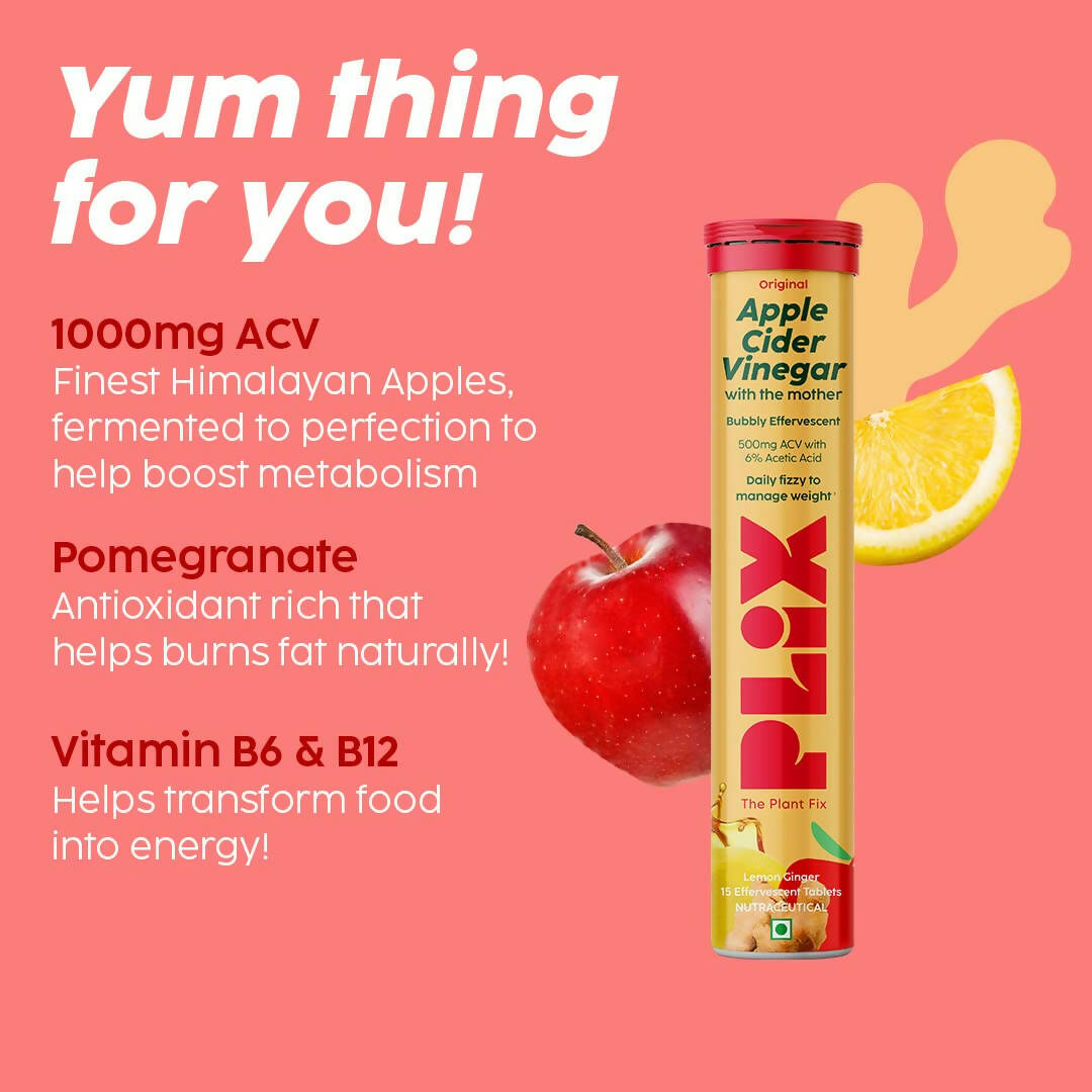 PLIX The Plant Fix Apple Cider Vinegar Effervescent Tablet with Mother - Lemon Ginger - Distacart