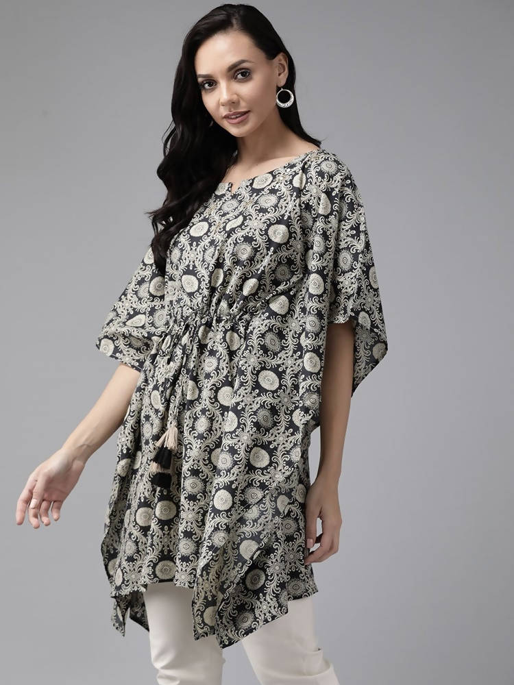 Yufta Women Black & Beige Printed Kaftan Kurta