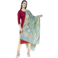 Thumbnail for A R Silk Women's Zari Embroidery Chanderi Cotton Firozi Dupattas and Chunnis