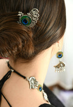 Thumbnail for Mominos Fashion Johar Kamal Oxidised Silver-Plated Brass Finish Peacock Design Long Necklace Set For Women - Distacart