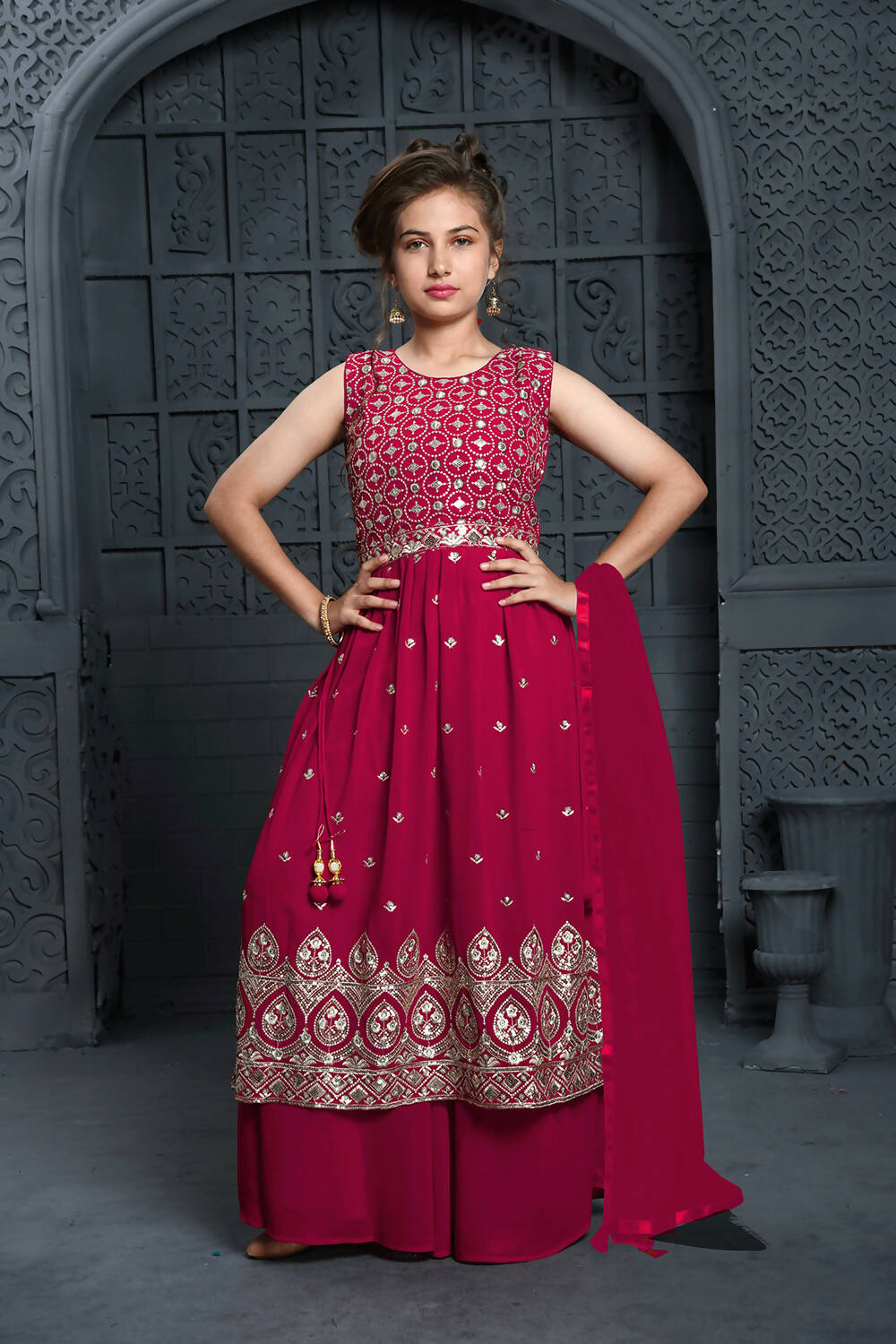 Kids Wedding Designer Pink Georgette Naira Cut Salwar Suit - Aaradhna - Distacart