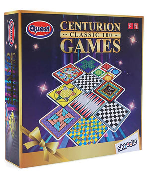 Skoodle Quest Centurion 5 Double Sided 100 Classic Family Board Games Collection 3D Box for Adults & Kids Chess, Ludo, Checkers & More - Age 3+Years - Distacart