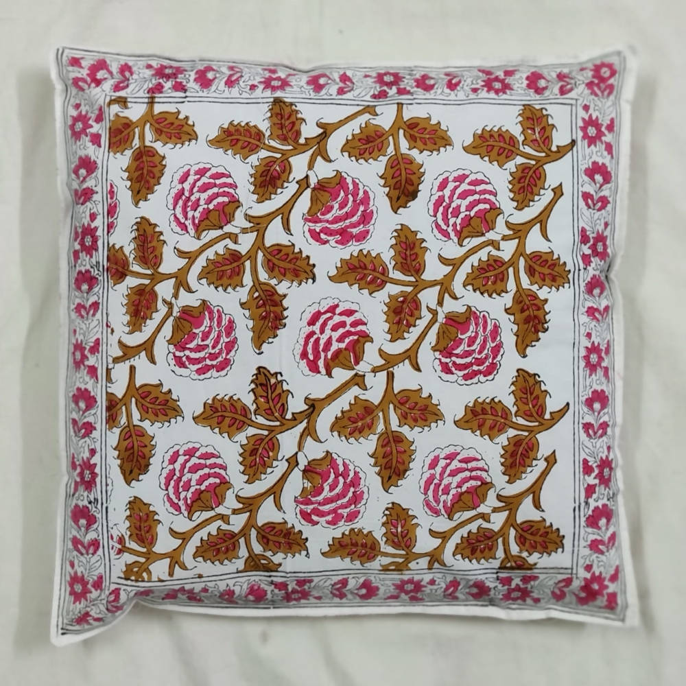 The Decor Nook Pink Brown Floral Print With Pink Border Cushion Cover - Distacart